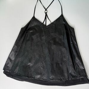 Loveriche Black Faux Leather Strappy Camisole Tank Top Small
